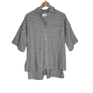 Lowrys Farm Plaid Cotton Oversized Button Front Shirt Tunic Japan